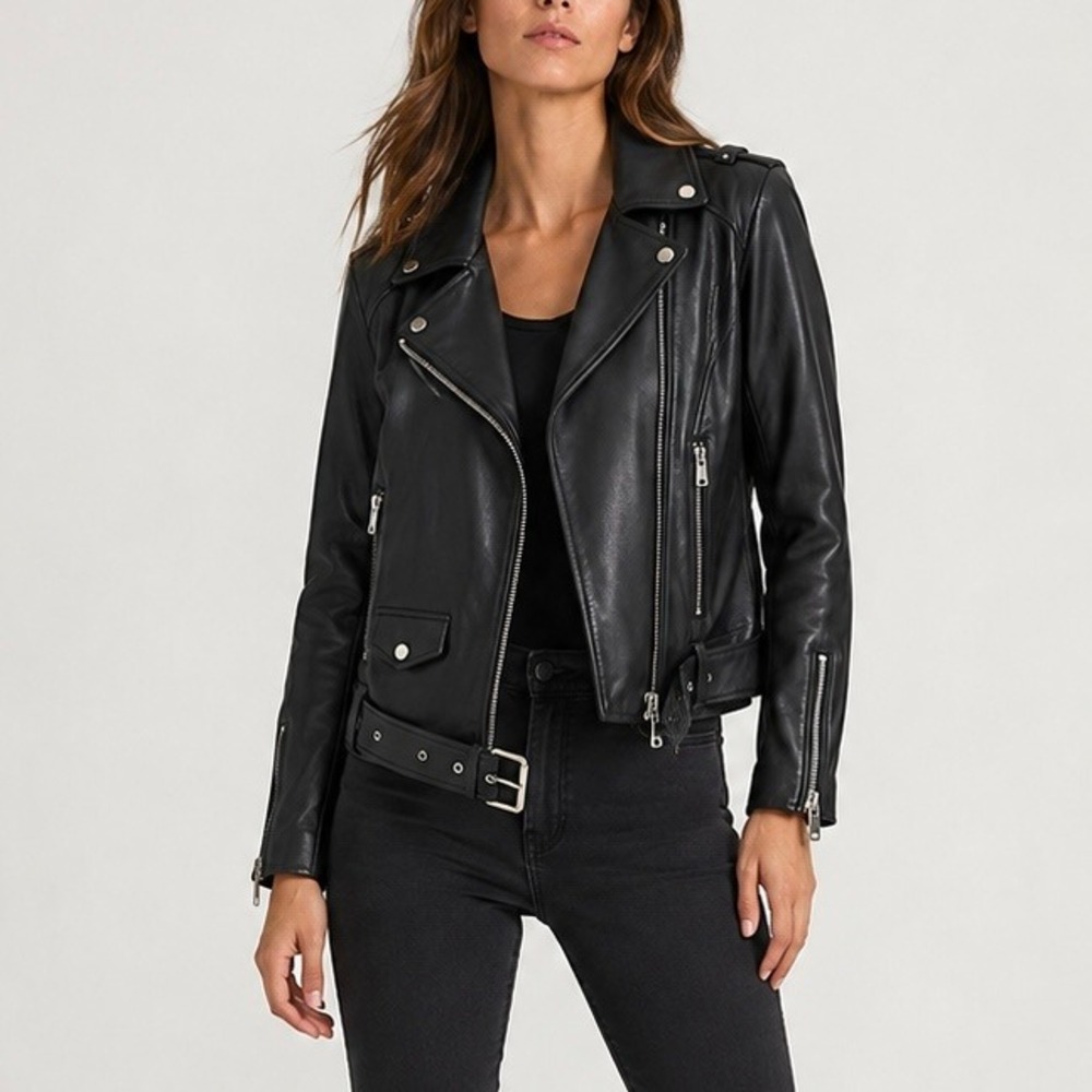 Marc New York Andrew Marc Black Genuine Leather Moto Jacket Size Small
